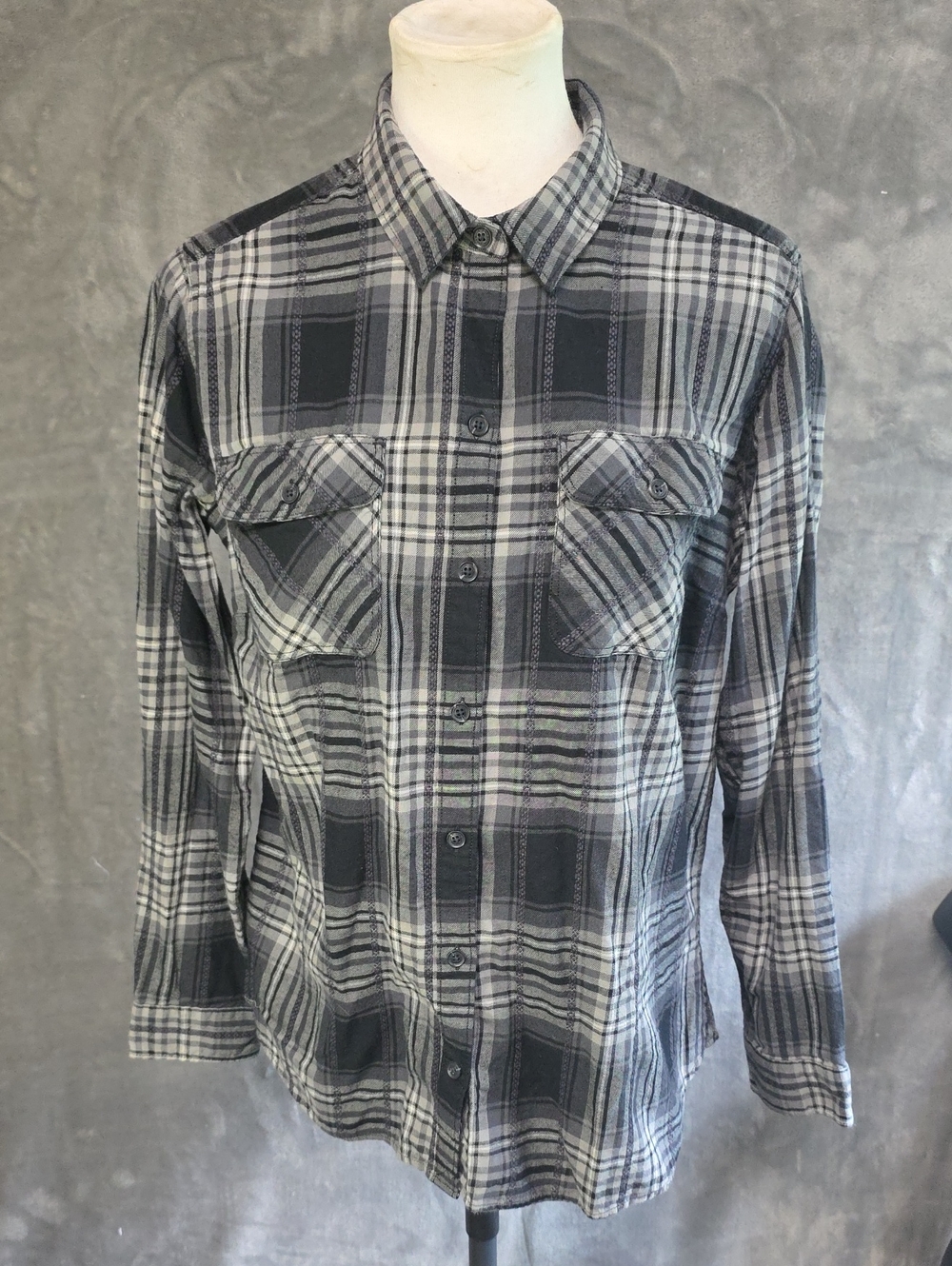 Eddie Bauer Black and Gray Plaid Button-Down Shirt